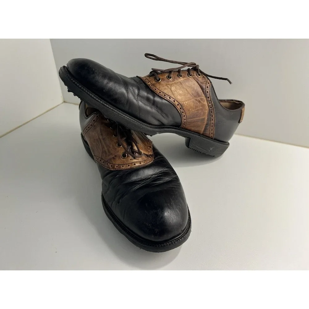 VTG FootJoy Classic Mens 10 1/2 M Golf Shoes BLK/BRN Croc 52236